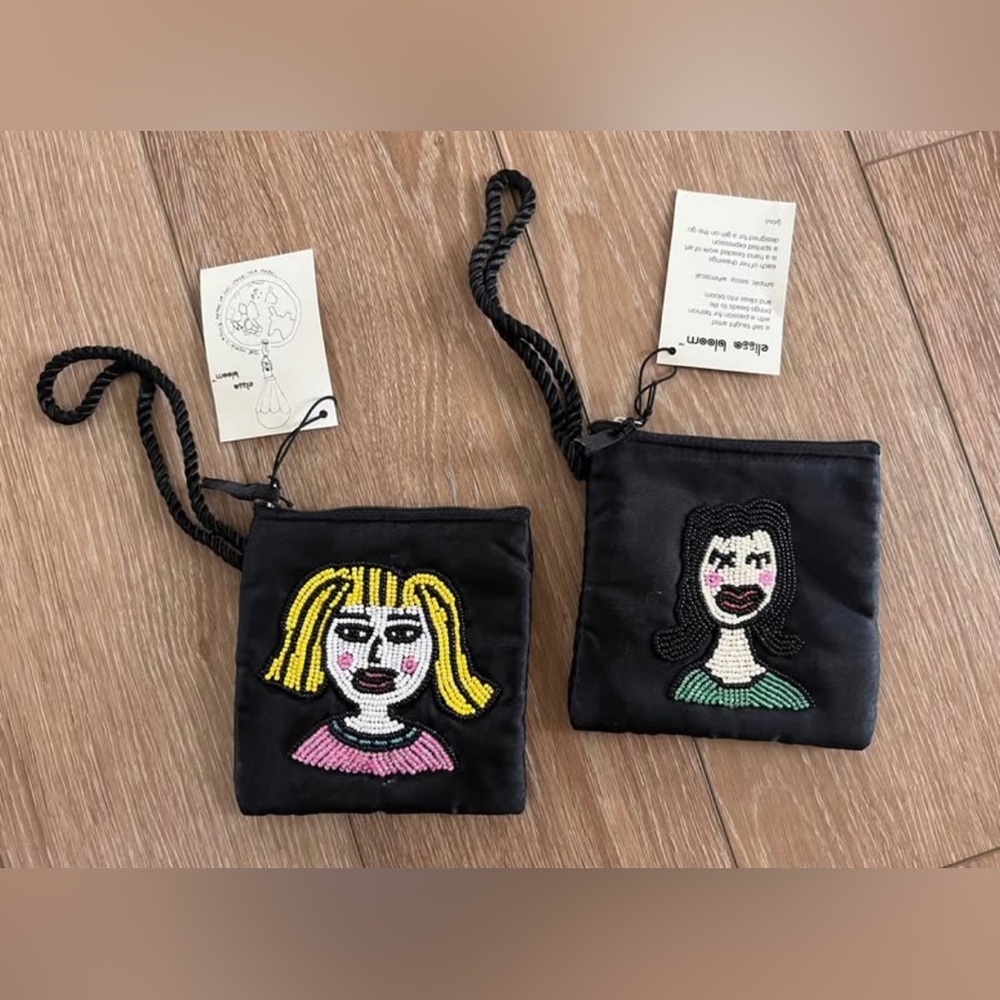 Two NWT Elissa Bloom black beaded pouches